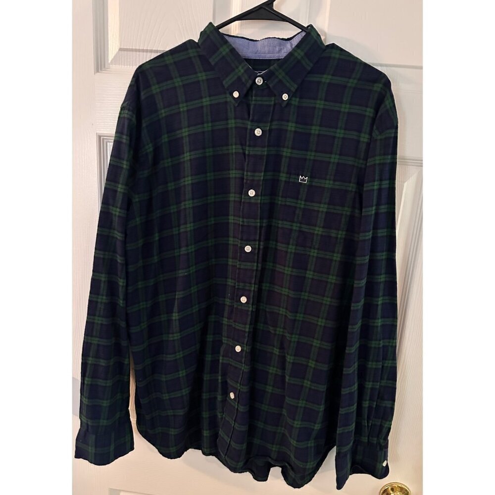 Crown & Ivy classic fit classic blue and green plaid dress shirt men’s XL